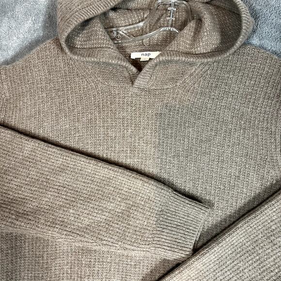 Nap 100% Cashmere Sweater Hoodie Women's M Brown Pullover Long Sleeve Comfy - Picture 2 of 10